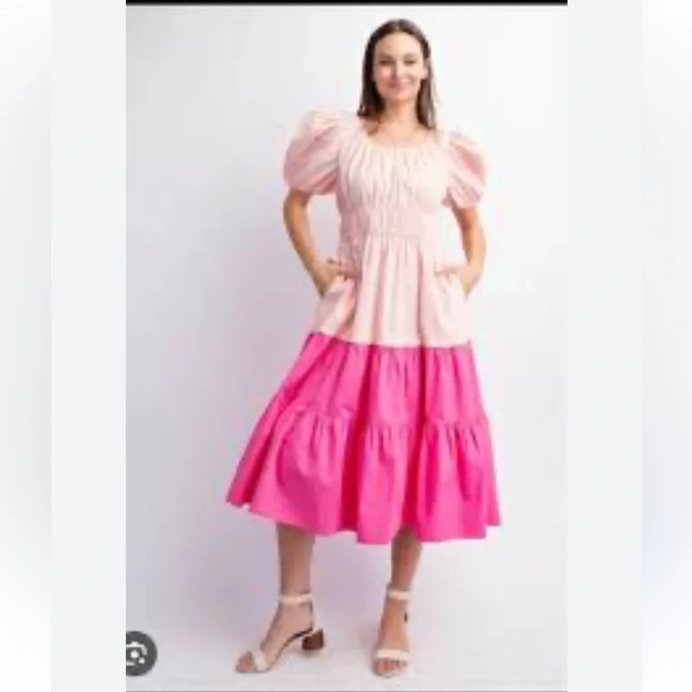 Nordstrom Peach and Pink Puff Sleeve Dress - Picture 4 of 13